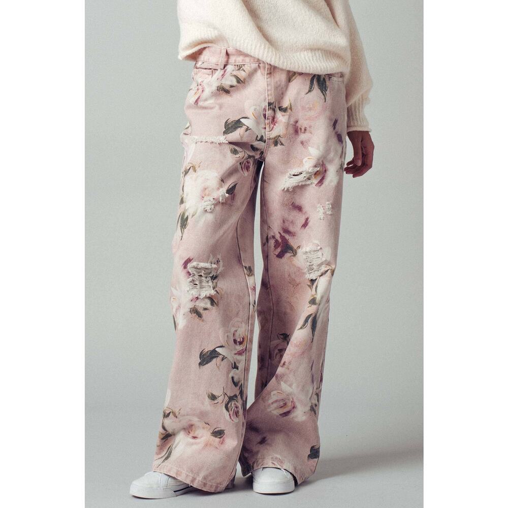 Urban Daizy Romantic Rose Print High-Rise Denim Pants - Picture 6 of 10